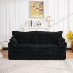 73"Convertible Sofa Bed,Pull Out Bed,3-in-1 Sofa with Side Pocket& USB Ports,Modern Corduroy Couch for Living Room, Small Space, Apartment, Bedroom, Black