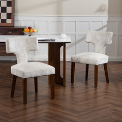 Mid Century Modern Dining Chairs Set of 2, Farmhouse Chenille Fabric Upholstered Accent Chair,Kitchen Chairs with Hardwood Frame, Beige