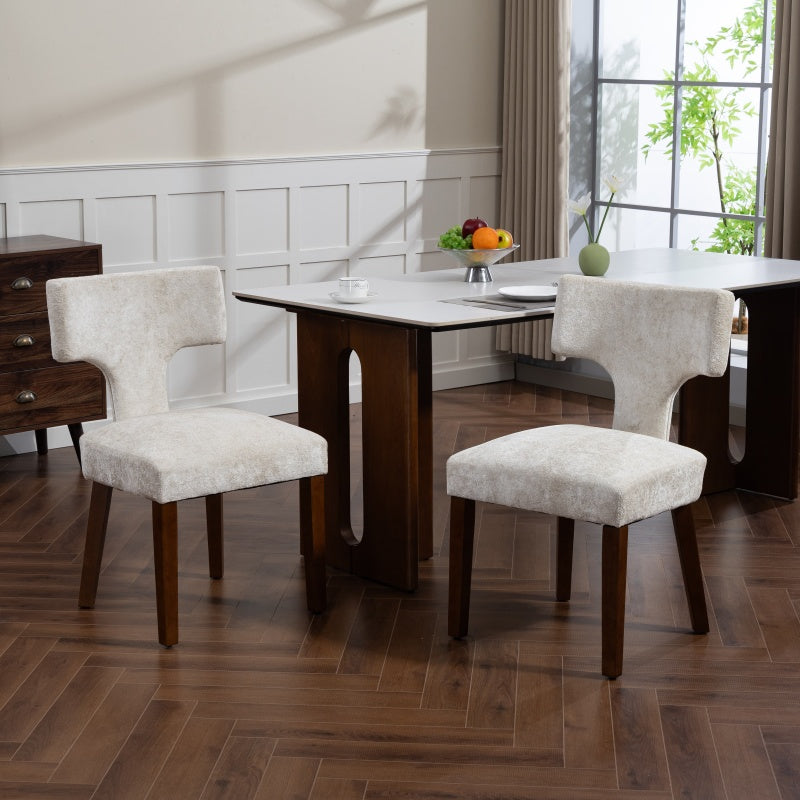 Mid Century Modern Dining Chairs Set of 2, Farmhouse Chenille Fabric Upholstered Accent Chair,Kitchen Chairs with Hardwood Frame, Beige