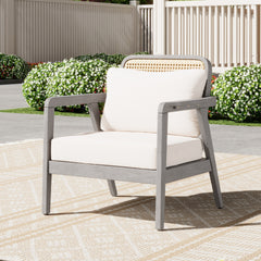 Outdoor Acacia Wood Patio Club Chair, Patio Furniture,Waterproof Thick Cushion Deep Seating for Porch, Garden, Backyard, Balcony, Weight Capacity 400lbs, Light Gray finish, Cream cushion