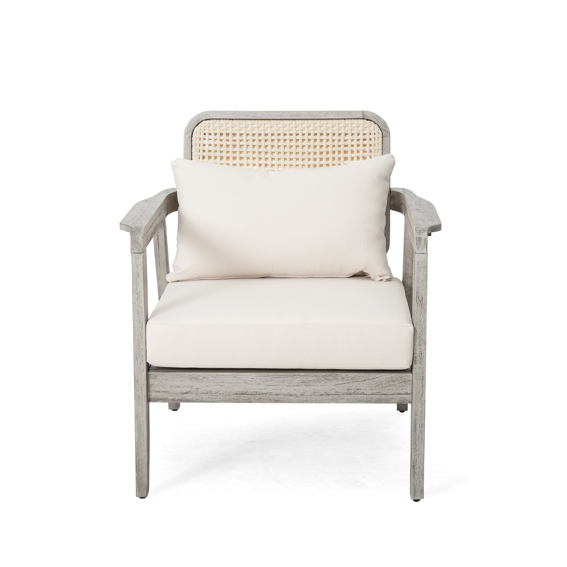 Outdoor Acacia Wood Patio Club Chair, Patio Furniture,Waterproof Thick Cushion Deep Seating for Porch, Garden, Backyard, Balcony, Weight Capacity 400lbs, Light Gray finish, Cream cushion