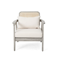 Outdoor Acacia Wood Patio Club Chair, Patio Furniture,Waterproof Thick Cushion Deep Seating for Porch, Garden, Backyard, Balcony, Weight Capacity 400lbs, Light Gray finish, Cream cushion