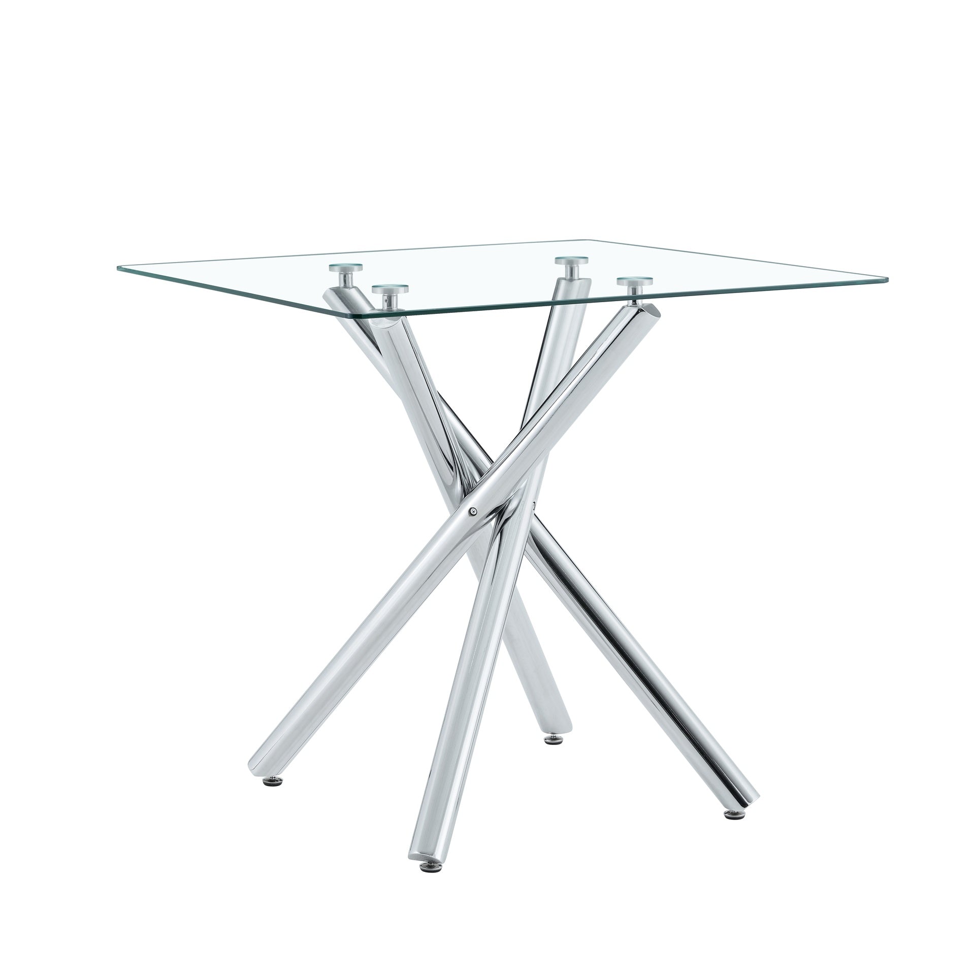 Modern Electroplated Metal Leg Bar Table with Tempered Glass Top, Sturdy Cross-Leg Pub Table for Home Bar, Kitchen Island, Living Room