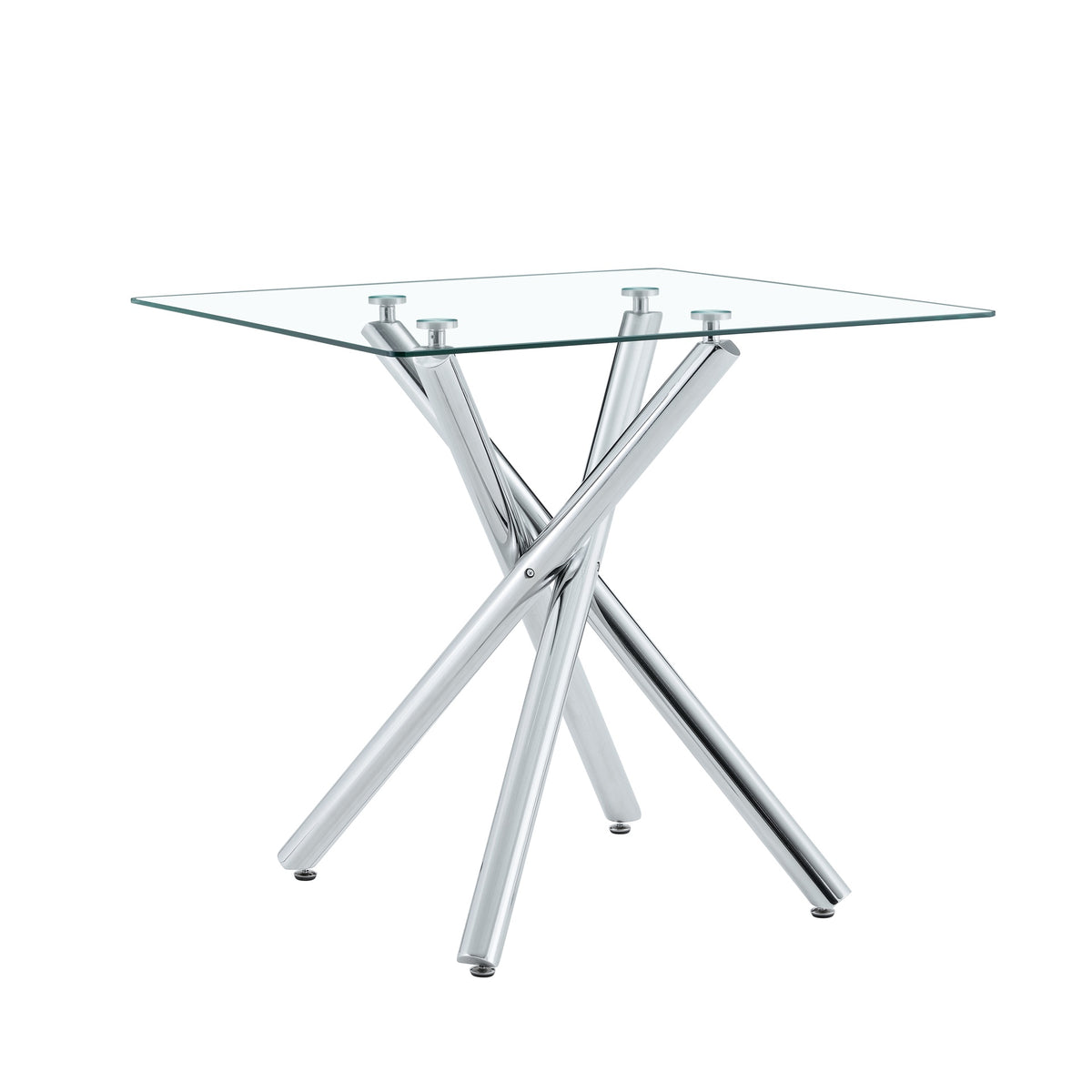 Modern Electroplated Metal Leg Bar Table with Tempered Glass Top, Sturdy Cross-Leg Pub Table for Home Bar, Kitchen Island, Living Room