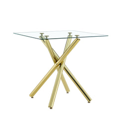 Modern Gold Bar Table with Tempered Glass Top, Sturdy Cross Metal Legs Pub Table for Home Bar, Kitchen Island, Living Room