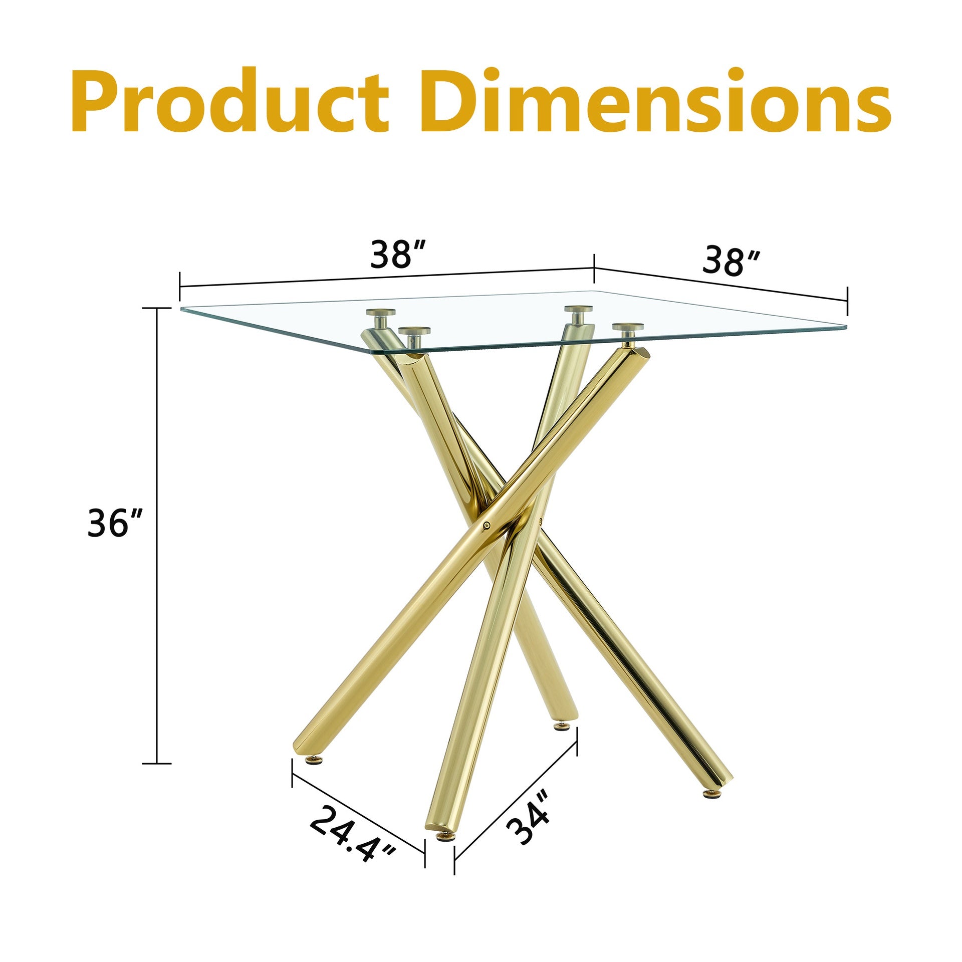 Modern Gold Bar Table with Tempered Glass Top, Sturdy Cross Metal Legs Pub Table for Home Bar, Kitchen Island, Living Room