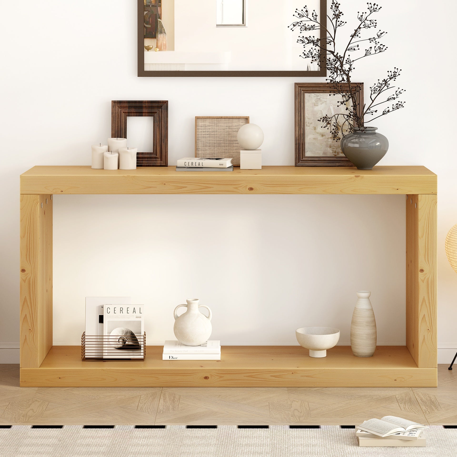 U_STYLE Modern Minimalist Entrance Table, Square Shaped Fashion Design, Easy to Assemble, Suitable for Entrance, Corridor, Living Room, Foyer