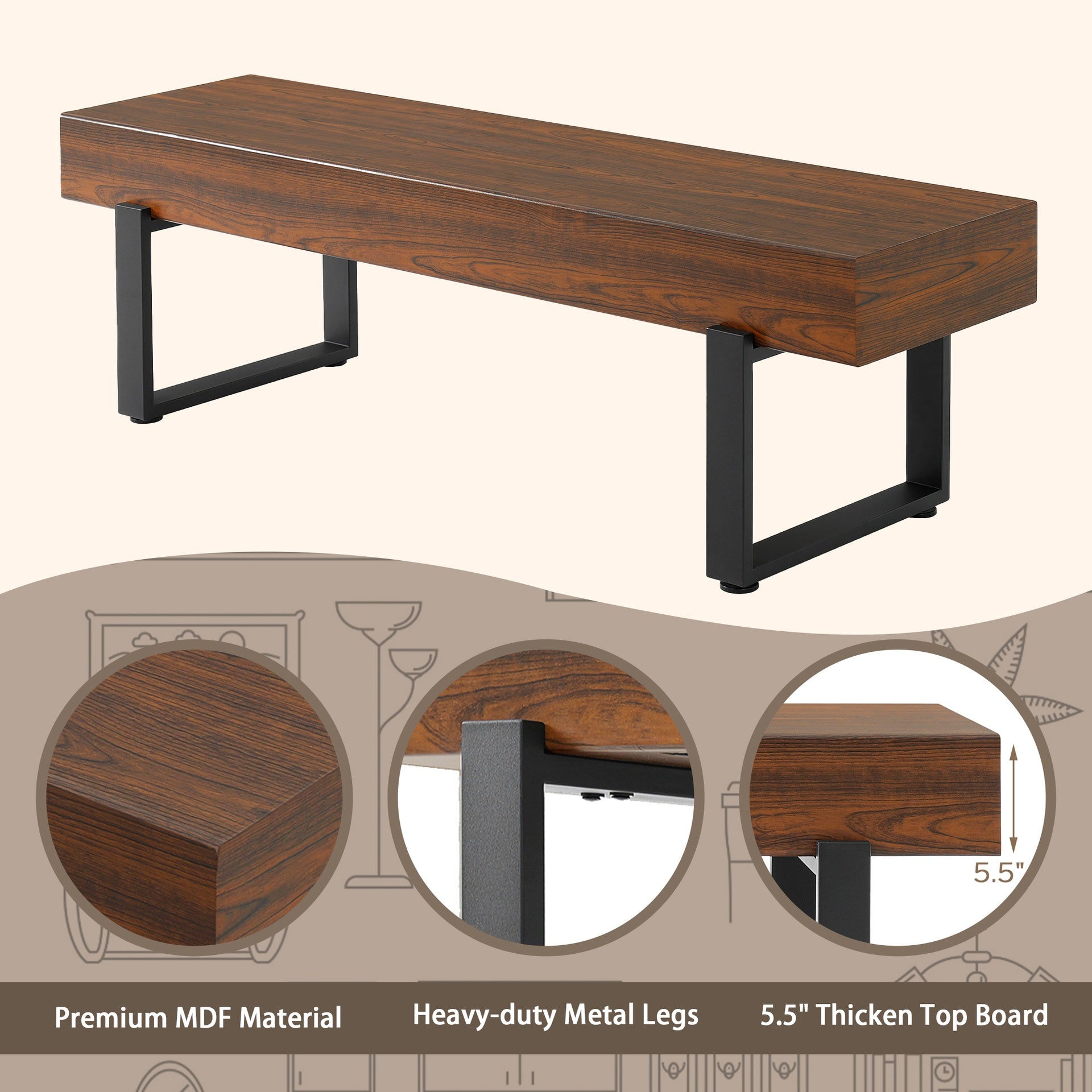 59" Wood Bench for Bedroom End of Bed, Farmhouse Indoor Kitchen Table Benches,Versatile Modern Shoe Bench for Entryway, Espresso