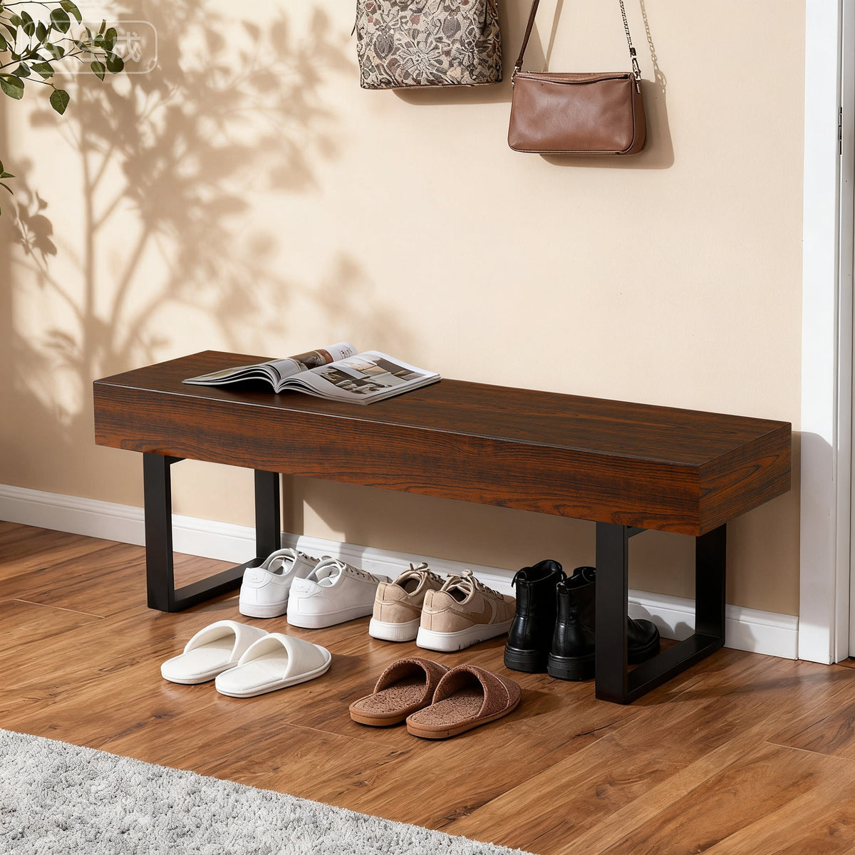 59" Wood Bench for Bedroom End of Bed, Farmhouse Indoor Kitchen Table Benches,Versatile Modern Shoe Bench for Entryway, Espresso