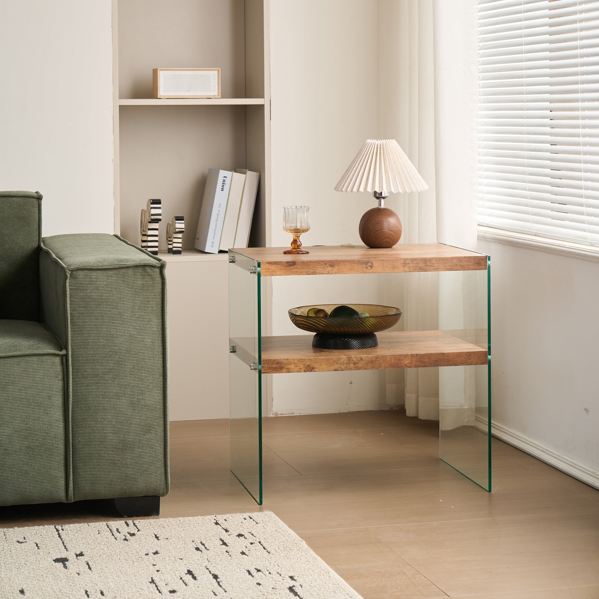 MDF SideTable, Small Tea Table, Walnut Night Stand Tempered Glass Sofa Table