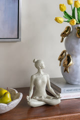 7x4x9" Beige Resin and Stone Yoga Figurine in Cross-Legged Pose