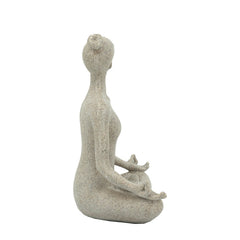 7x4x9" Beige Resin and Stone Yoga Figurine in Cross-Legged Pose