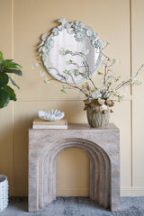 32.3x14.2x29.9" Modern Arched Sculptural Console Table with Beige Faux Travertine Finish