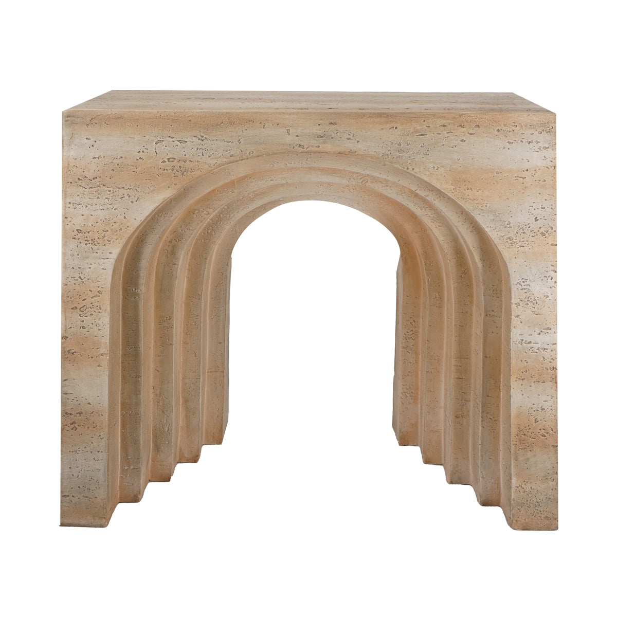 32.3x14.2x29.9" Modern Arched Sculptural Console Table with Beige Faux Travertine Finish