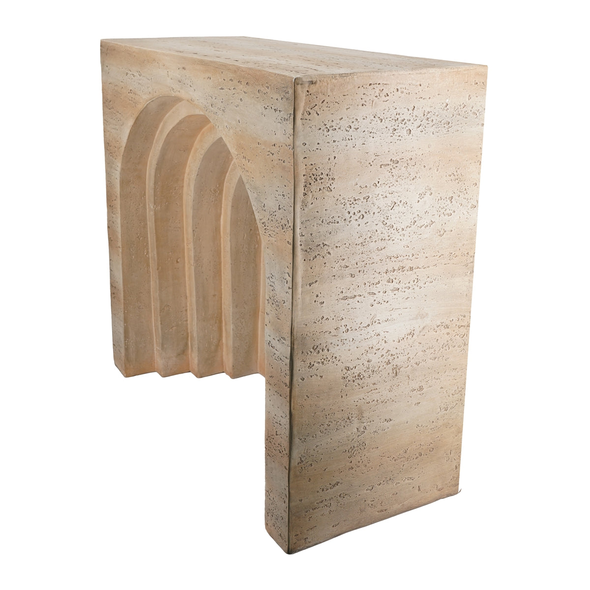 32.3x14.2x29.9" Modern Arched Sculptural Console Table with Beige Faux Travertine Finish