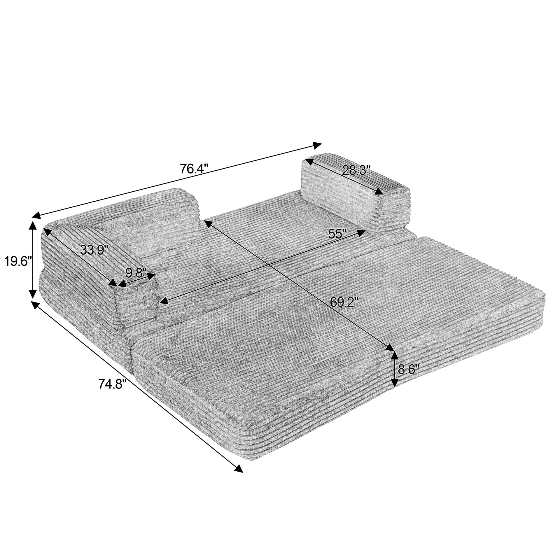 Loveseat Sofa, Cloud Boneless Couches for Living Room, Modern Modular Sectional Sofa, Oversized