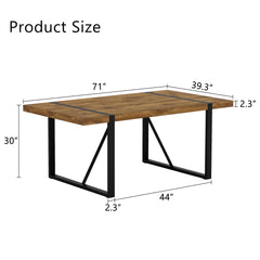 Rustic Industrial Rectangular Wood Dining Table For 4-6 Person, Thick Engineered Wood color Tabletop and Black Metal Legs,Desk For Kitchen Dining Living Room