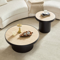 Set of 2 Coffee Table,MDF Round Coffee Table Sintered Stone Tabletop for Living Room ,Apartment,Leisure Area BLACK