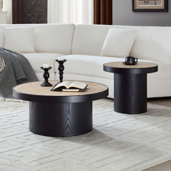 Set of 2 Coffee Table,MDF Round Coffee Table Sintered Stone Tabletop for Living Room ,Apartment,Leisure Area BLACK