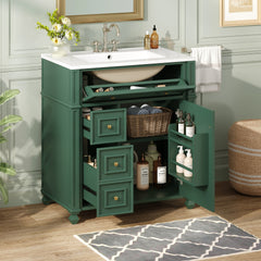 Bathroom Vanity Cabinet with Ceramic Sink Basin, 30 Inch, Storage Cabinet with Soft Close Doors and Door Organizer
