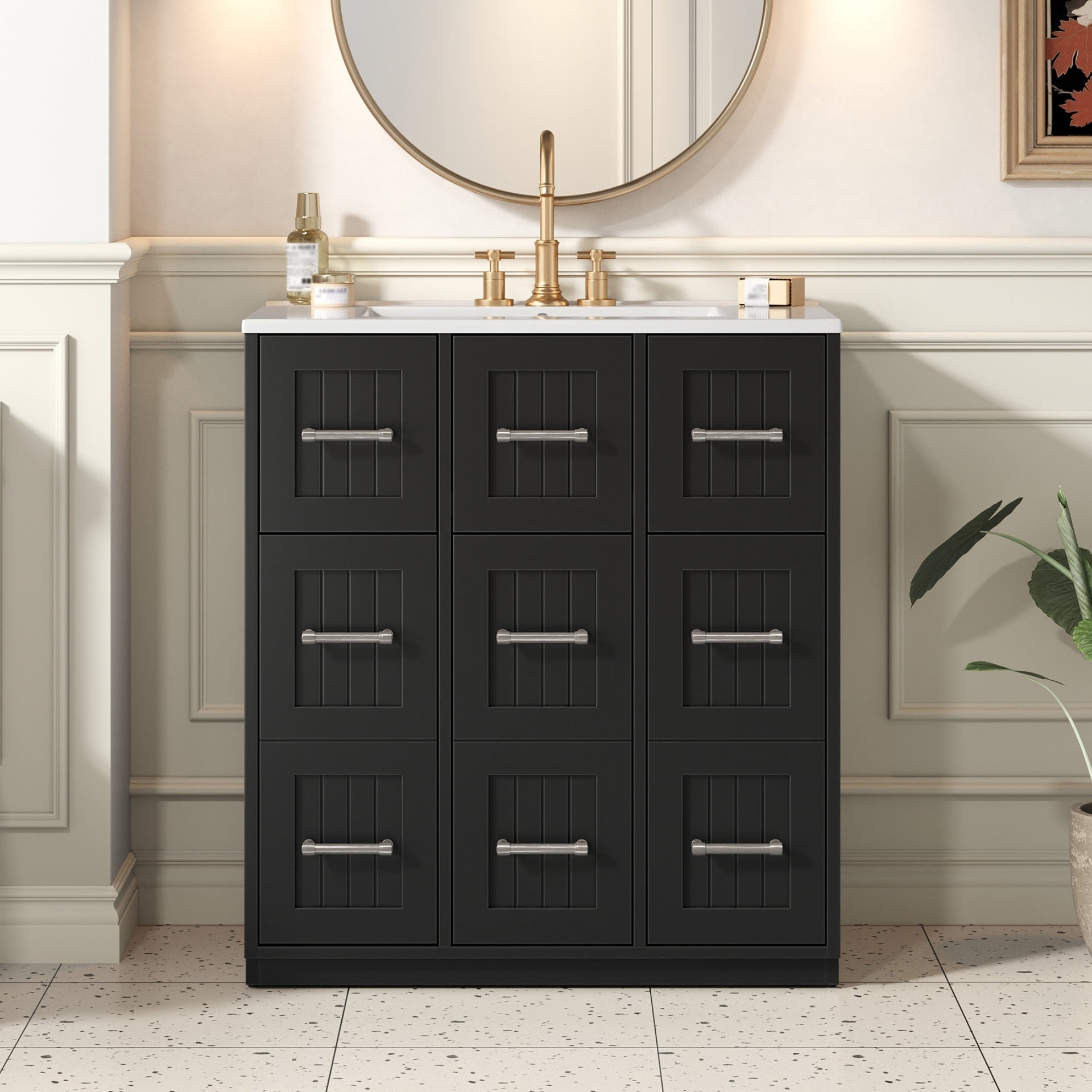 30inch Bathroom Vanity with Undermount Sink and Drawers, Painted Surface, Soft-Close Doors, Bathroom Cabinet with Tip-Out Drawer