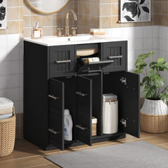 30inch Bathroom Vanity with Undermount Sink and Drawers, Painted Surface, Soft-Close Doors, Bathroom Cabinet with Tip-Out Drawer