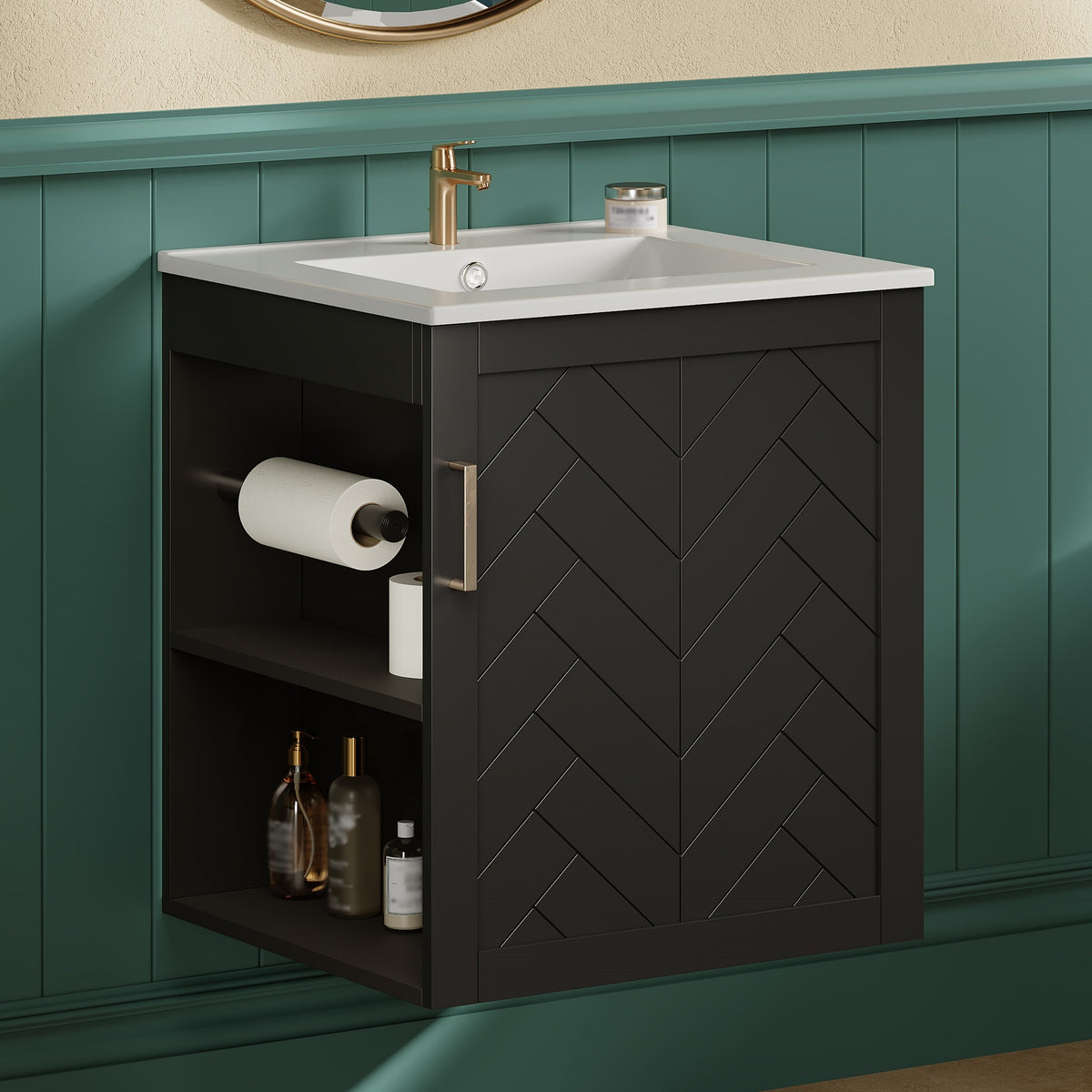 20" Wall Mounted Bathroom Cabinet with Side Cabinet Combo, Bathroom Cabinet with Soft-Closing Door, Modern Bathroom Vanity with Sink