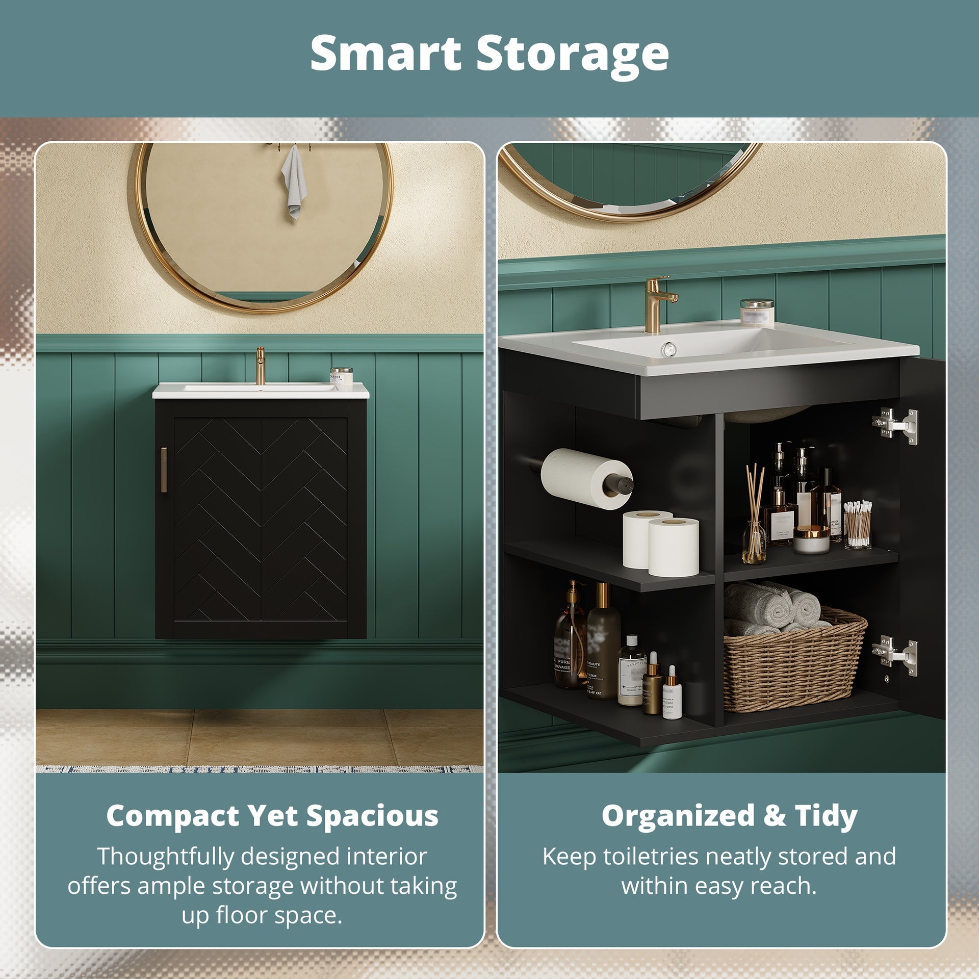 20" Wall Mounted Bathroom Cabinet with Side Cabinet Combo, Bathroom Cabinet with Soft-Closing Door, Modern Bathroom Vanity with Sink