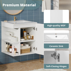 20" Wall Mounted Bathroom Cabinet with Side Cabinet Combo, Bathroom Cabinet with Soft-Closing Door, Modern Bathroom Vanity with Sink