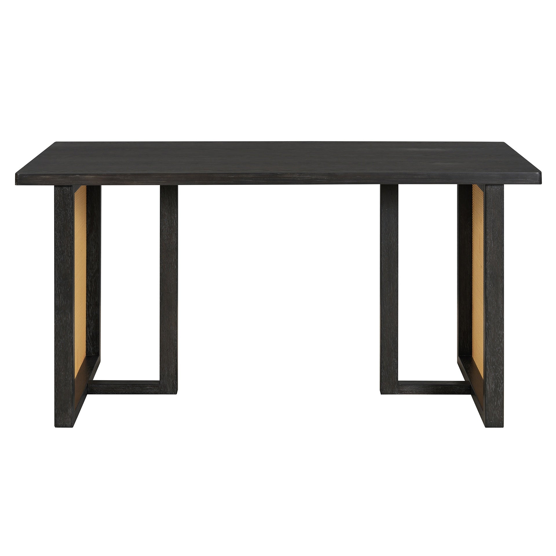 TREXM 7-Piece Farmhouse Dining Table Set for 6 - 59.8" Rectangular Dining Table with Distressed Oak Veneer and 6 Rattan Chairs, Rustic Kitchen Furniture for Dining Room(Espresso)