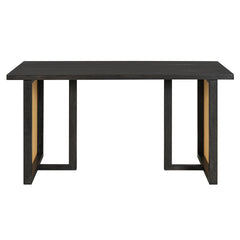 TREXM 7-Piece Farmhouse Dining Table Set for 6 - 59.8" Rectangular Dining Table with Distressed Oak Veneer and 6 Rattan Chairs, Rustic Kitchen Furniture for Dining Room(Espresso)