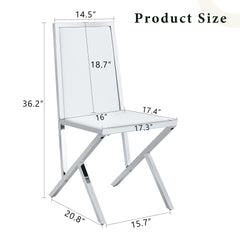 4-pack silver metal framed white PU dining chairs: ergonomic design, a simple and luxurious choice.Featuring uniquely designed silver metal legs.