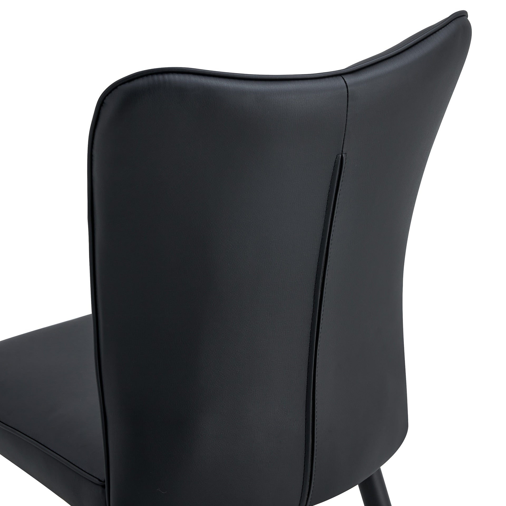 Modern Black PU Chair Set - Six Pieces, The backrest has a vertical and smooth line design.Suitable for placement in kitchen, living rooms, and other venues.