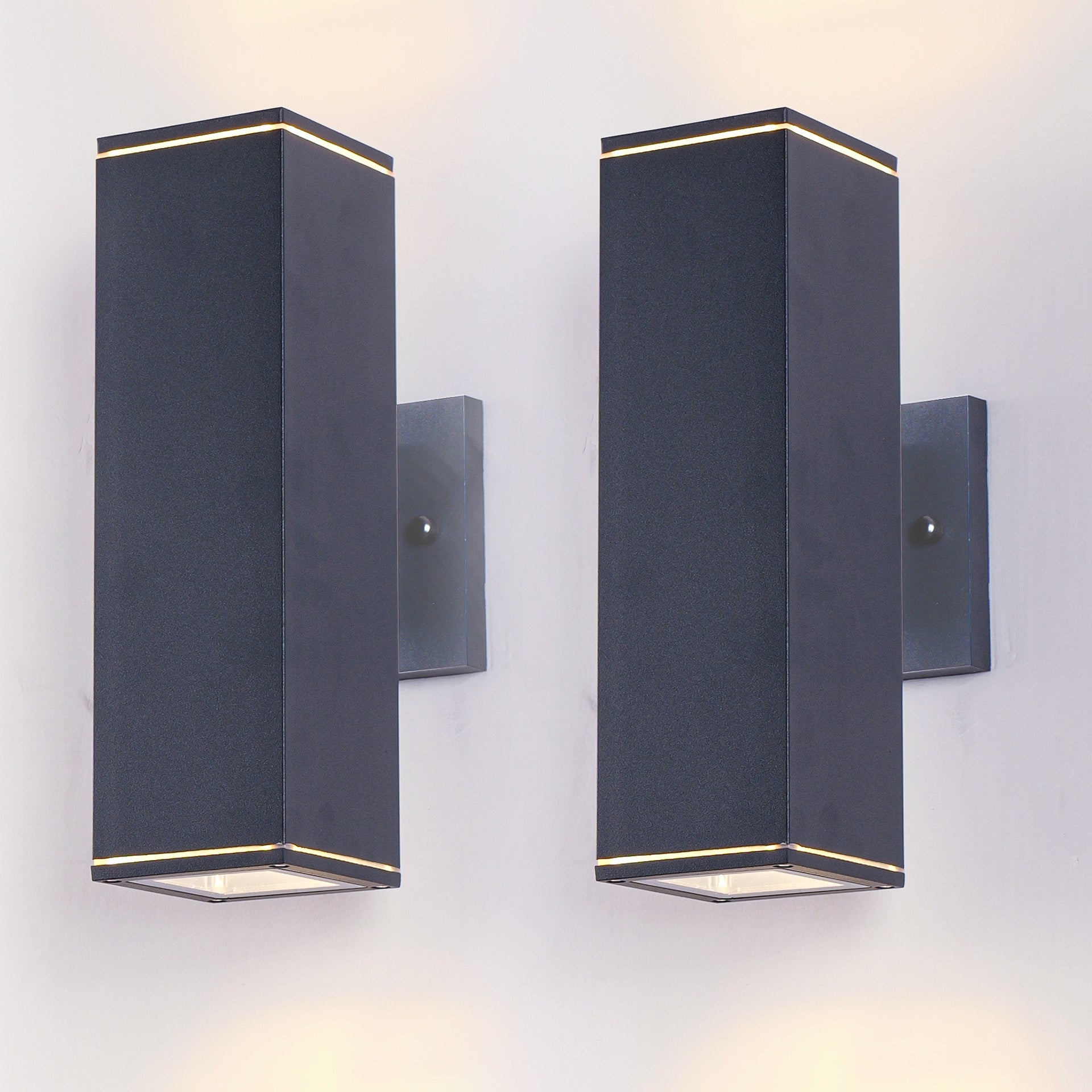 12in Outdoor Wall Lights 2 Packs,Modern Square Outdoor Porch Light,Square Cylinder Up Down Lights Aluminum Waterproof Wall Lighting Exterior Light for Porch Patio Garage(no bulb)