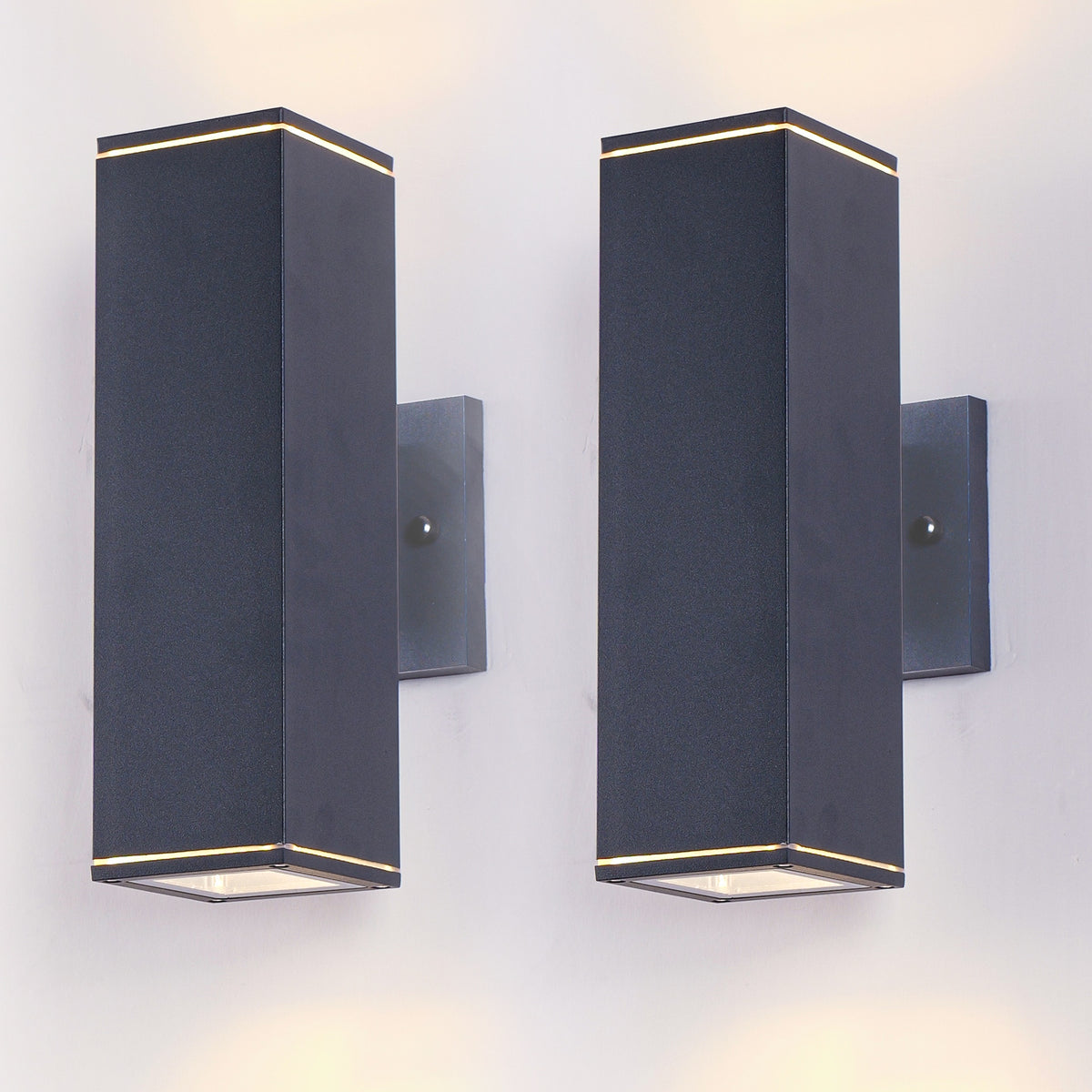 12in Outdoor Wall Lights 2 Packs,Modern Square Outdoor Porch Light,Square Cylinder Up Down Lights Aluminum Waterproof Wall Lighting Exterior Light for Porch Patio Garage(no bulb)