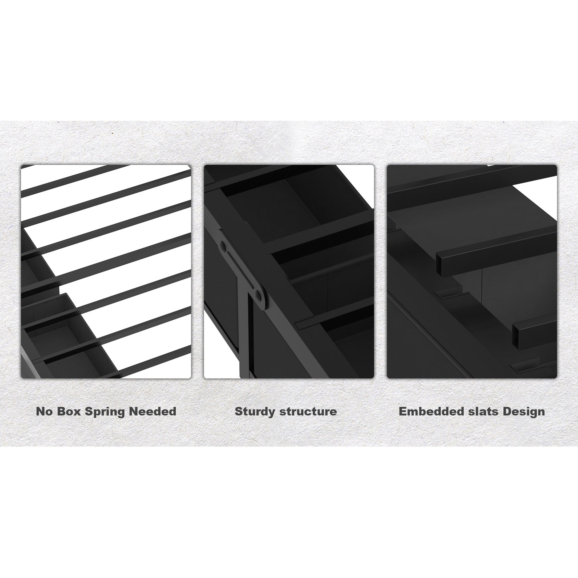 Corner Bed Frame Twin Daybed with Storage Drawers, Metal Platform Bed Frame with LED Light, Black