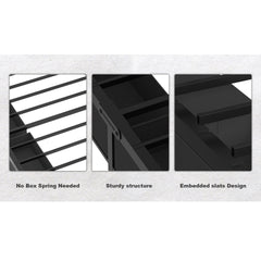 Corner Bed Frame Twin Daybed with Storage Drawers, Metal Platform Bed Frame with LED Light, Black