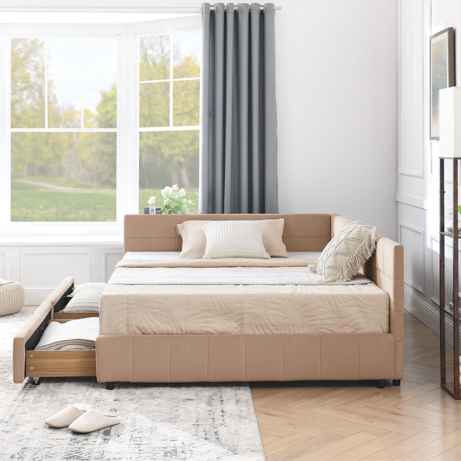Full Size Storage Upholstered Tufted Bed Frame, Sofa Bed Frame with Comfortable Backrest and Armrests, Full Size Bed for Bedroom, Living Room,Velvet, PINK(80.5''*59''*29.5'')