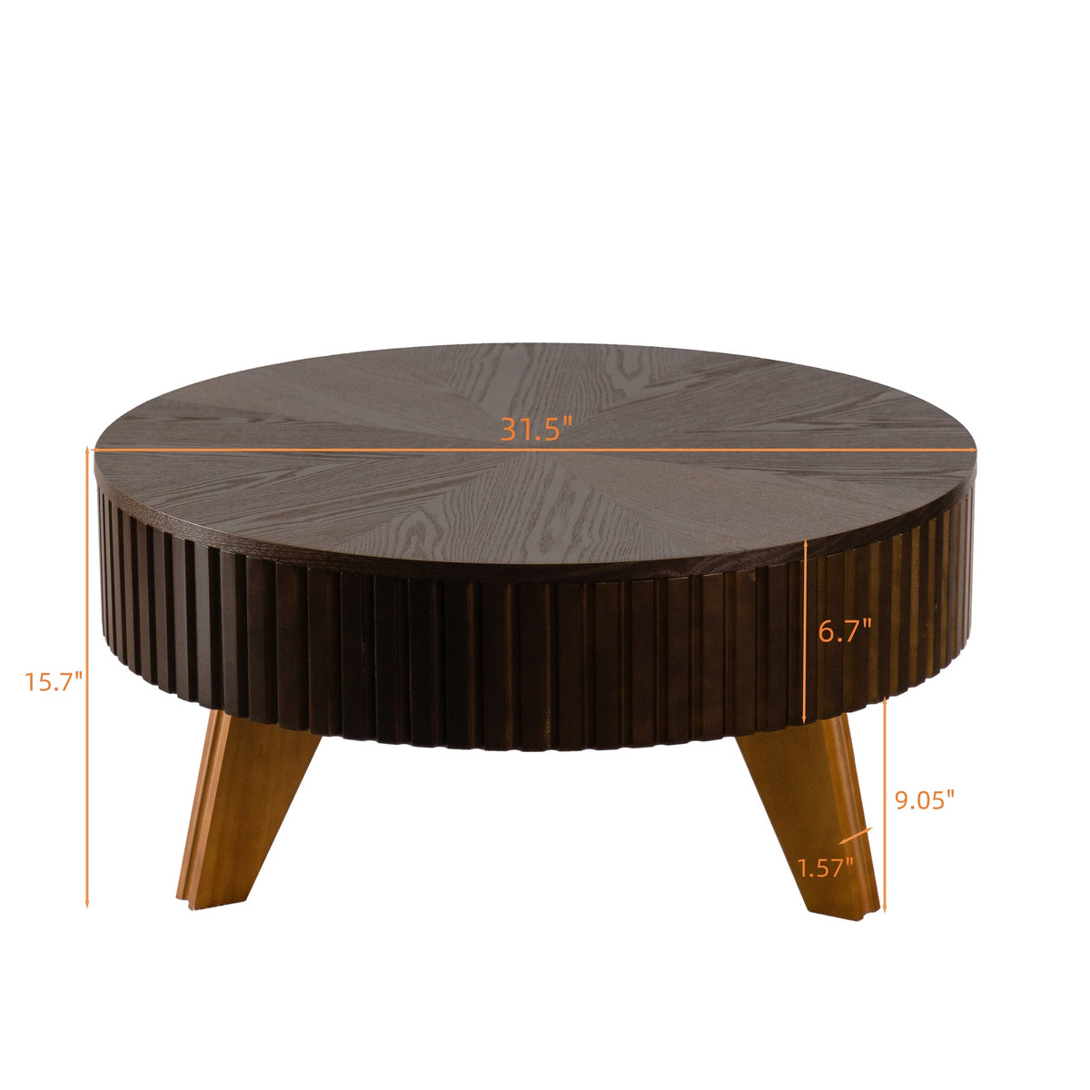 31.5" Retro Round Coffee Table with Storage Space, Suitable for Living Room and Office, Brown