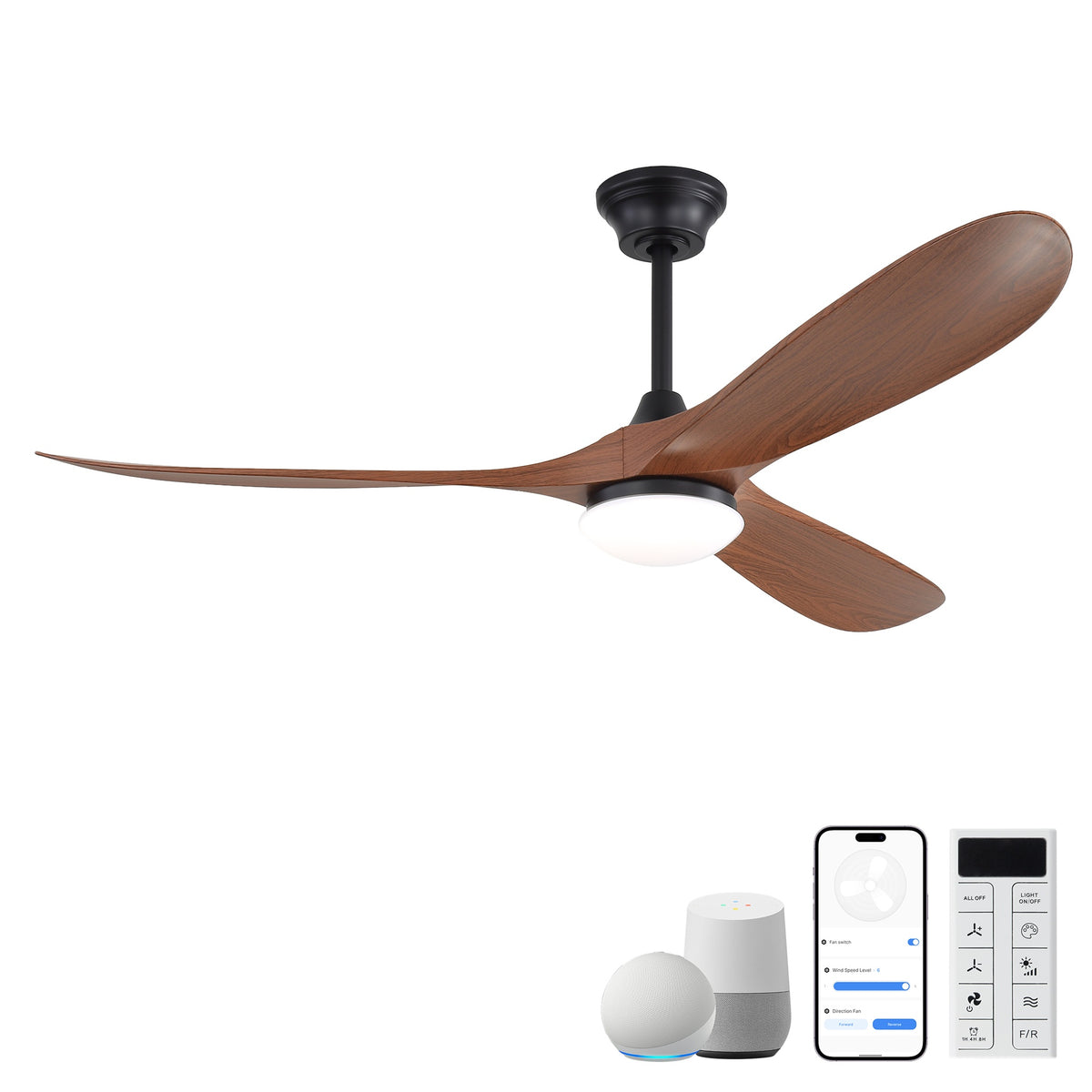 60 Inch Ceiling Fan with Lights 2 Downrods, 3 ABS Fan Blades, High CFM Quiet Energy Efficient DC Motor, Smart App & Remote Control