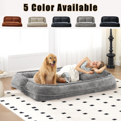 [NEW ARRIVED] [VIDEO PROVIDED] Double human dog bed,Lazy sofa ,Loveseat,Fits You & Pets,Extra Large Floor Couch,Can sit or lie down,2-in-1,5 Adjustable Position, Plump Pillow,2 Seat,Chenille,Gray