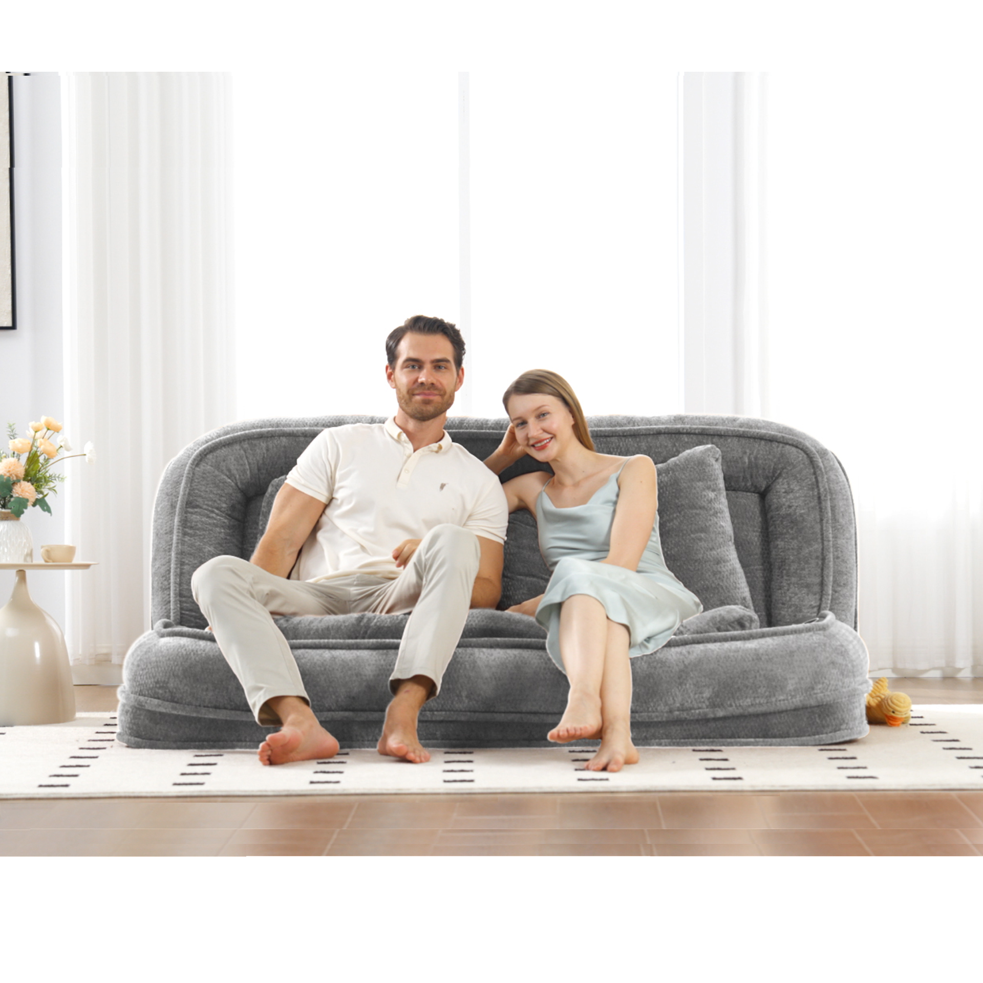 [NEW ARRIVED] [VIDEO PROVIDED] Double human dog bed,Lazy sofa ,Loveseat,Fits You & Pets,Extra Large Floor Couch,Can sit or lie down,2-in-1,5 Adjustable Position, Plump Pillow,2 Seat,Chenille,Gray