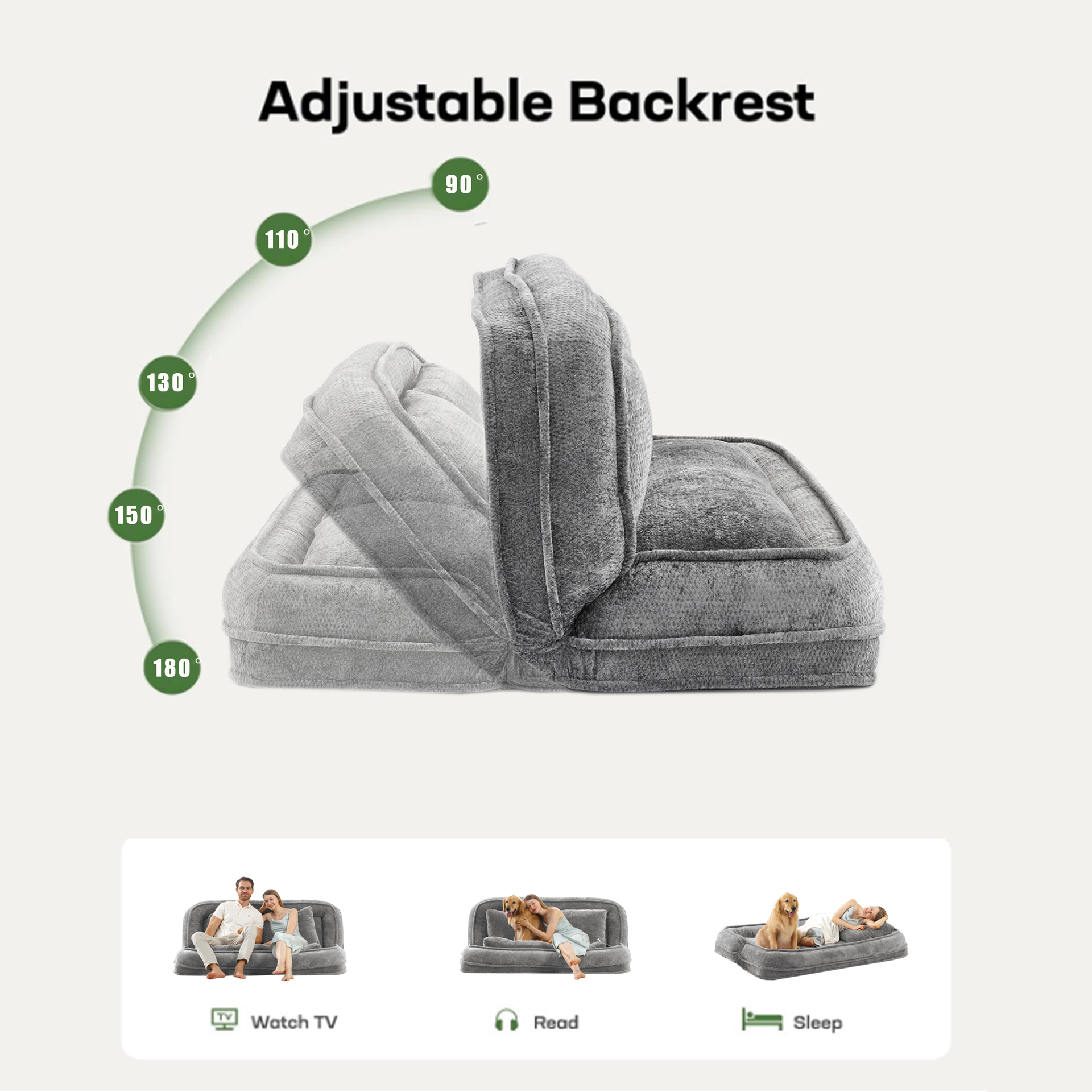 [NEW ARRIVED] [VIDEO PROVIDED] Double human dog bed,Lazy sofa ,Loveseat,Fits You & Pets,Extra Large Floor Couch,Can sit or lie down,2-in-1,5 Adjustable Position, Plump Pillow,2 Seat,Chenille,Gray