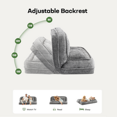 [NEW ARRIVED] [VIDEO PROVIDED] Double human dog bed,Lazy sofa ,Loveseat,Fits You & Pets,Extra Large Floor Couch,Can sit or lie down,2-in-1,5 Adjustable Position, Plump Pillow,2 Seat,Chenille,Gray