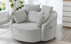 360° Swivel Chair Accent Barrel Chair Corduroy Round Sofa Chair with 5 Throw Pillows and an Adjustable Phone Holder for Living Room, Bedroom, Office and Hotel, Light Grey