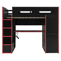 Full Size Wood Loft Bed with Desk,Wardrobe,Ample Storage Space,and RGB Light, Red(OLD SKU:LT000261AAR)