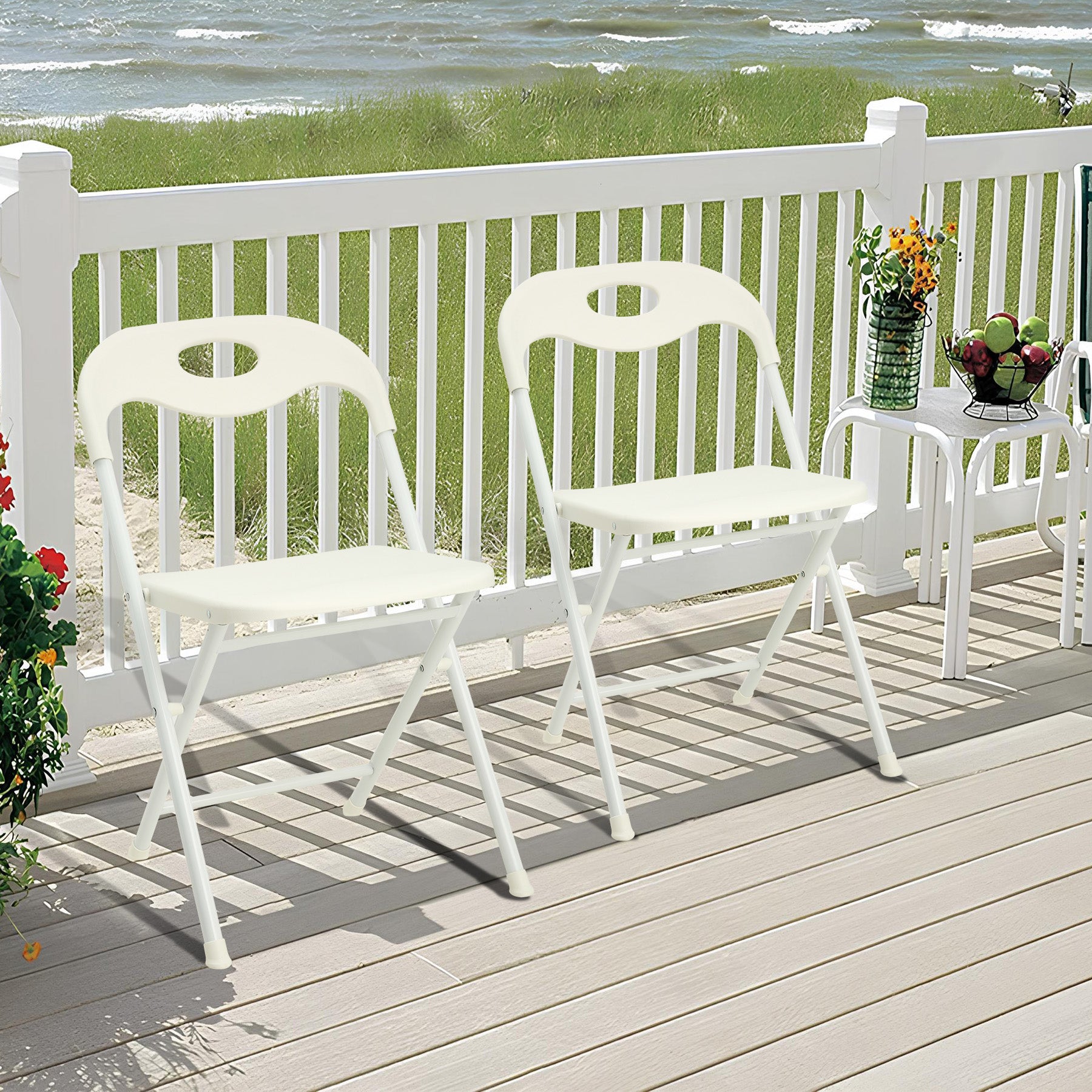 4-Pack White Stainless Steel Folding Chairs - Heavy-Duty 800lb Capacity, Stackable & Waterproof