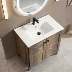 30inch Antique Grey Folding Floor Cabinet With Ceramic Sink– Patented 1-Minute Install, Space-Saving & Easy Assemble,American style