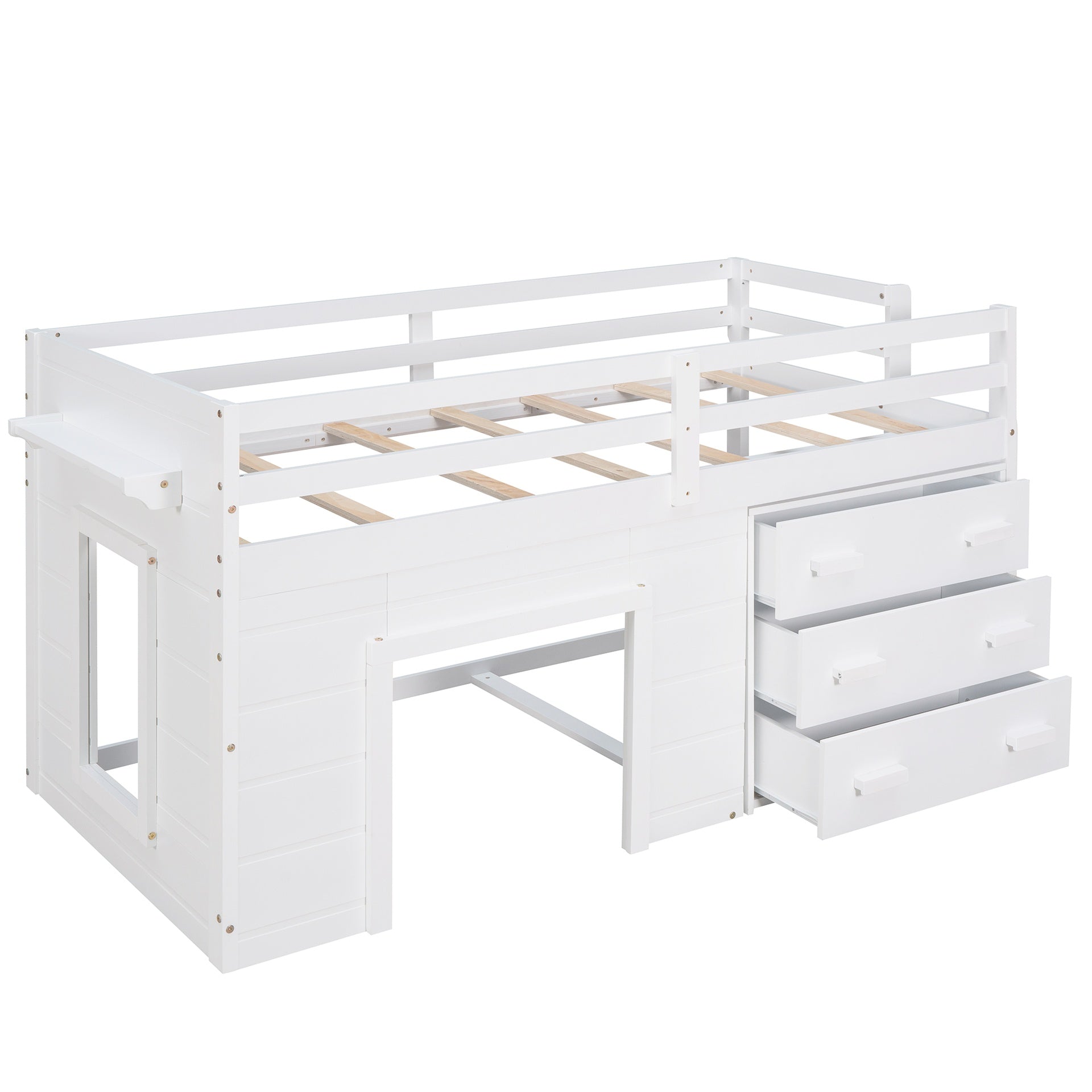 Twin Size Loft Bed with Cabinet and Shelf - White (OLD SKU:LP000501AAK)