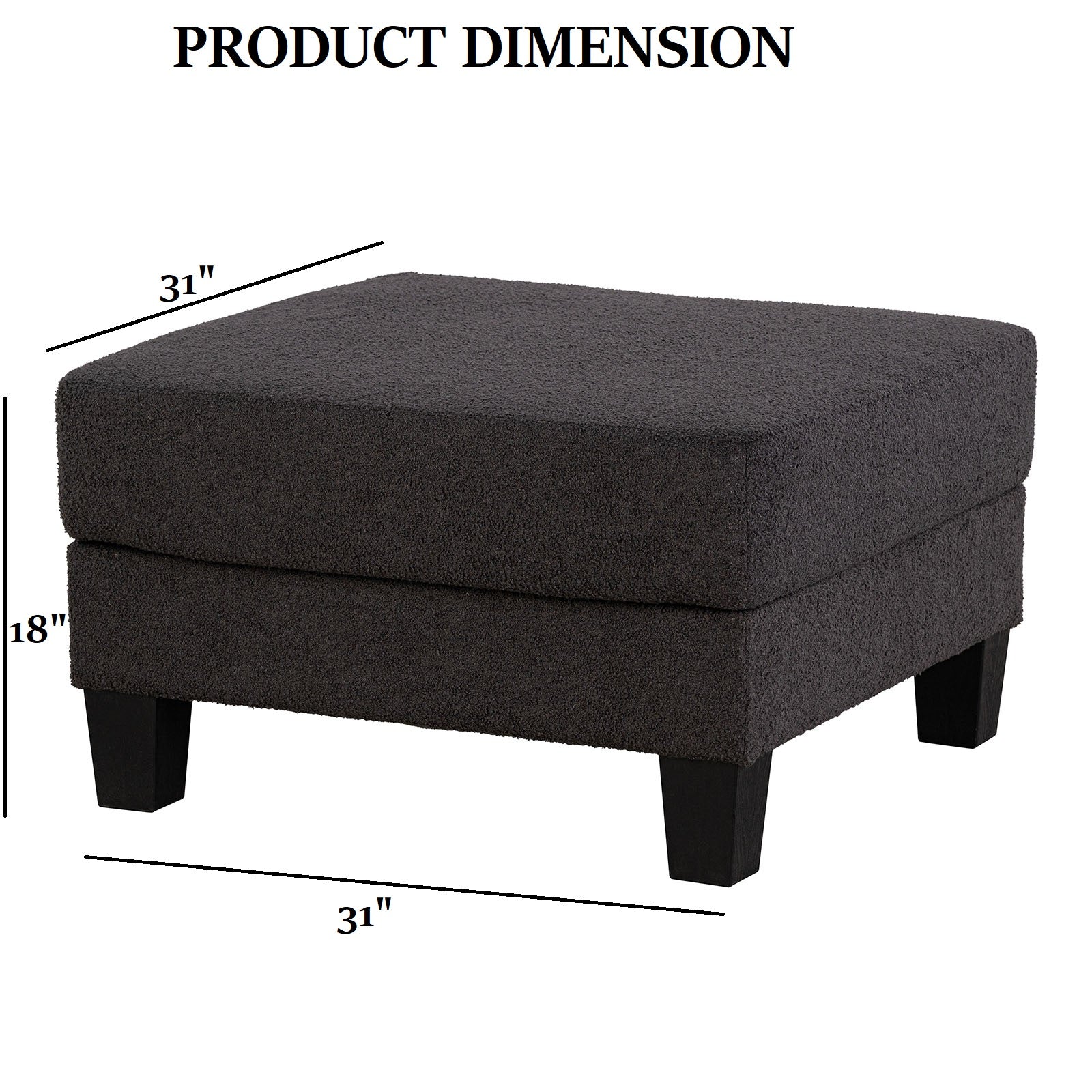 Contemporary Style Dark Gray Finish Square Storage Ottoman Wooden Legs Primary Living Room